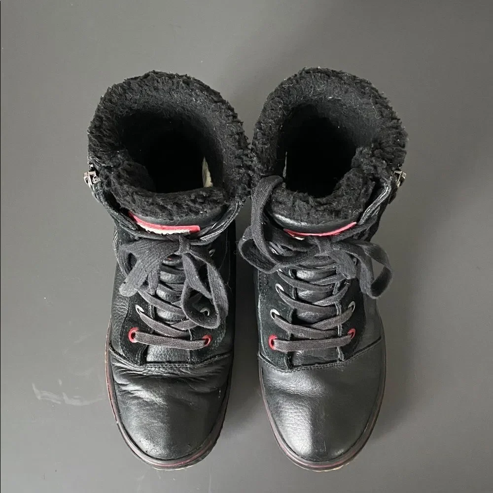 Pajar Black and Red Lace-Up Waterproof Leather Winter Boots Sz 8 to 8.5